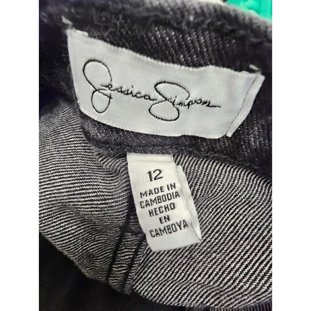 Jessica Simpson Womens High Rise Wide Leg Cargo Jeans Black Cotton Blend Size 12